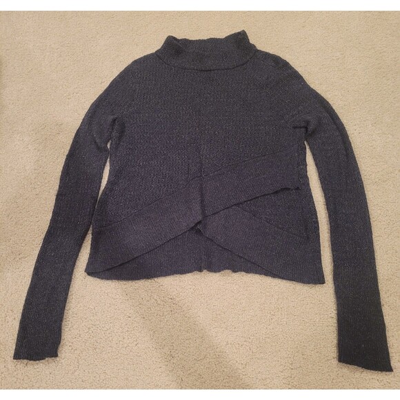 Free People Linen Blend Women's Sweater Mock Neck Long Sleeve Small Tulip Hem Bl - Picture 1 of 7